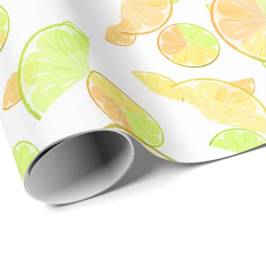 Papier Cadeau Aquarelle citrons fruits agrumes nature jaune frai (Coin rond)