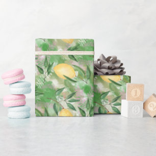 Papier Cadeau Aquarelle citrons fruits agrumes nature jaune frai