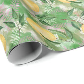 Papier Cadeau Aquarelle citrons fruits agrumes nature jaune frai (Coin rond)