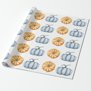 Papier Cadeau Aquarelle citrouille Thanksgiving orange et bleu