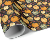 Papier Cadeau Aquarelle Citrouilles : Automne Motif sans couture (Coin rond)