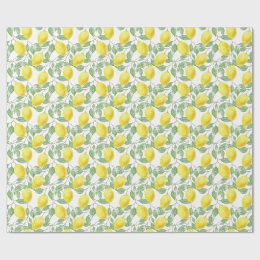 Papier Cadeau Aquarelle claire Citrons Citrus Verdure été (Plat)