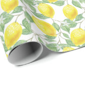 Papier Cadeau Aquarelle claire Citrons Citrus Verdure été (Coin rond)
