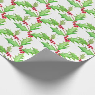 Papier Cadeau Aquarelle classique Noël Holly