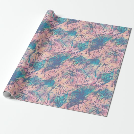 Papier Cadeau Aquarelle colorée Abstraite motif floral (Déroulé)