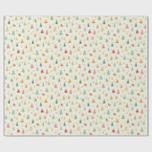 Papier Cadeau Aquarelle colorée Arbres de Noël (Plat)