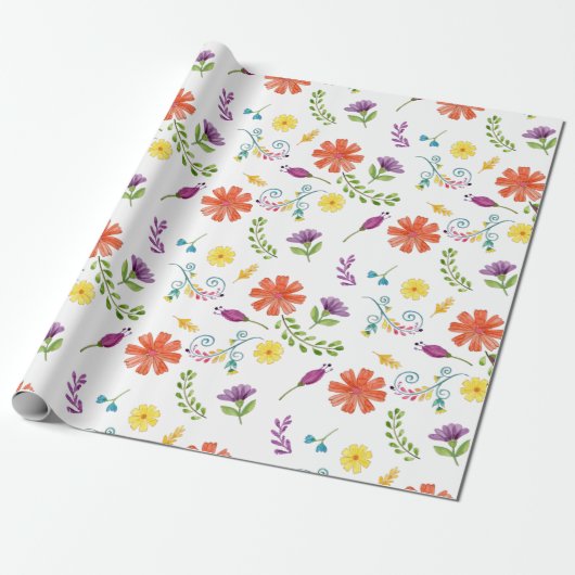 Papier Cadeau Aquarelle colorée Fleurs de Fiesta mexicaines (Déroulé)