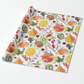 Papier Cadeau Aquarelle colorée Motif de fruits et d'herbes