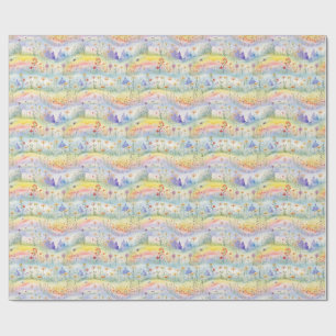 Papier Cadeau Aquarelle colorée Peinture de fleurs, arbres