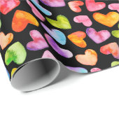 Papier Cadeau Aquarelle colorée Rainbow Heart Motif (Coin rond)