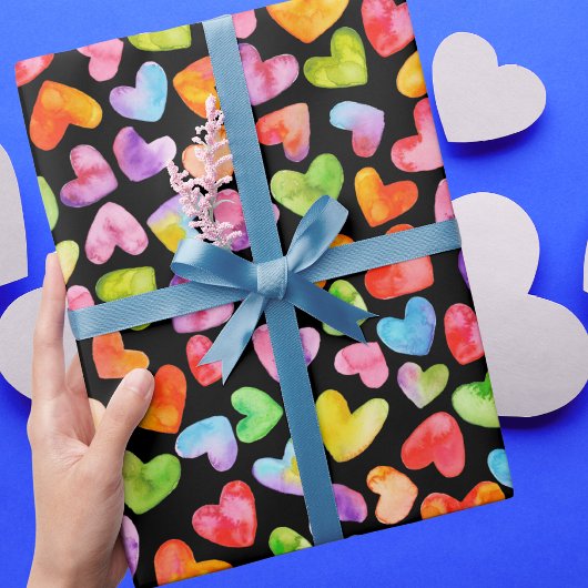 Papier Cadeau Aquarelle colorée Rainbow Heart Motif