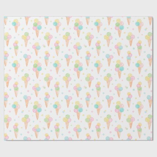 Papier Cadeau Aquarelle cônes de crème glacée aux couleurs paste (Plat)
