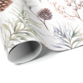 Papier Cadeau Aquarelle cônes et branches de pin avec baies (Coin rond)