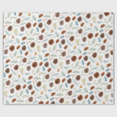 Papier Cadeau Aquarelle cônes et branches de pin avec baies (Plat)