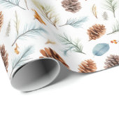 Papier Cadeau Aquarelle cônes et branches de pin avec baies (Coin rond)