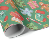 Papier Cadeau Aquarelle Cookies de Noël (Coin rond)