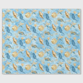 Papier Cadeau Aquarelle Coquillages Hippocampe de mer Astérie (Plat)