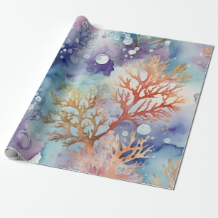 Papier Cadeau Aquarelle Coral luxueux ton pourpre