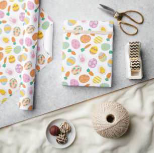 Papier Cadeau Aquarelle couleur mignonne Oeufs de Pâques et caro