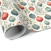 Papier Cadeau Aquarelle couleurs pastel Boules de Noël (Coin rond)