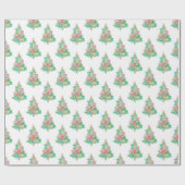 Papier Cadeau Aquarelle Couleurs vives Coquette Arbre de Noël (Plat)