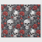 Papier Cadeau Aquarelle Crânes et Gris rouge Rose (Plat)