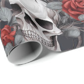 Papier Cadeau Aquarelle Crânes et Gris rouge Rose (Coin rond)