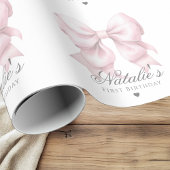 Papier Cadeau Aquarelle customisée Dusty Rose Bow 1er anniversai