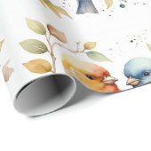 Papier Cadeau Aquarelle Cute Cuddin Oiseau Animal Nature Art (Coin rond)