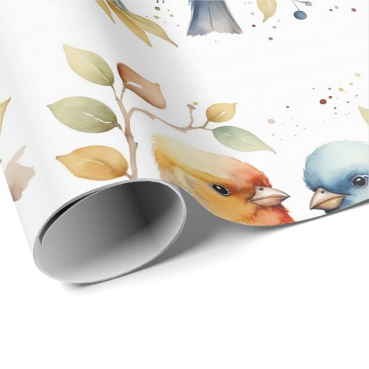 Papier Cadeau Aquarelle Cute Cuddin Oiseau Animal Nature Art (Coin rond)