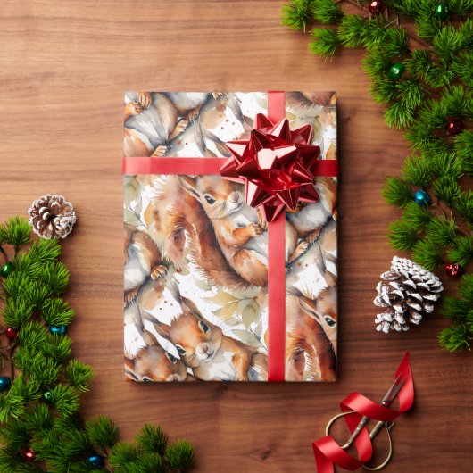 Papier Cadeau Aquarelle Cute Écureuil Animal Nature (Cadeau de vacances)