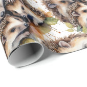 Papier Cadeau Aquarelle Cute Hérisson Animal Nature (Coin rond)