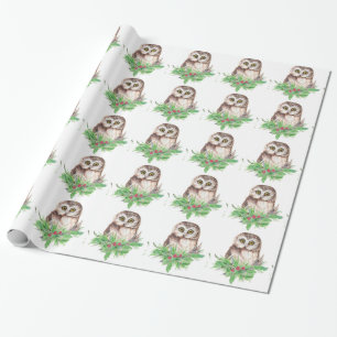 Papier Cadeau Aquarelle Cute Little Owl Oiseau Nature Art