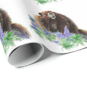 Papier Cadeau Aquarelle Cute Marmot Animal Nature Art (Coin rond)