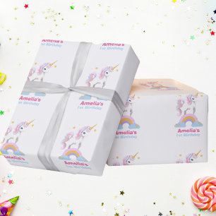 Papier Cadeau Aquarelle Cute personnalisée Rainbow Unicorn