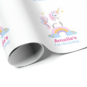 Papier Cadeau Aquarelle Cute personnalisée Rainbow Unicorn (Coin rond)