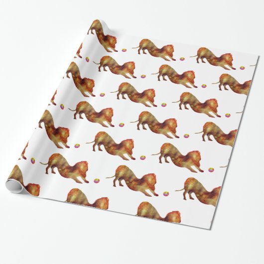 Papier Cadeau Aquarelle Dachshund & Ball (Déroulé)