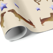 Papier Cadeau Aquarelle Dachshund & Chig Bones (Coin rond)