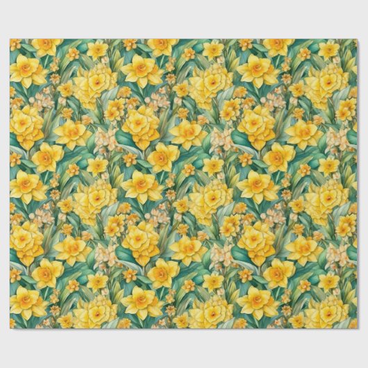 Papier Cadeau Aquarelle Daffodiles Enveloppement Papier Rouleau (Plat)