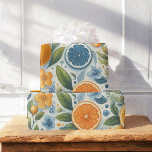 Papier Cadeau Aquarelle d'agrumes Orange Fruit Botanique Été