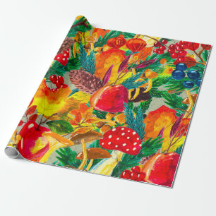 Papier Cadeau Aquarelle d'automne en continu motif avec mus feui