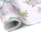 Papier Cadeau Aquarelle de bébé pourpre Eléphant Jungle florale (Coin rond)