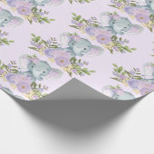 Papier Cadeau Aquarelle de bébé pourpre Eléphant Jungle florale (Coin)