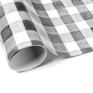 Papier Cadeau Aquarelle de Buffalo plaid - noir et blanc