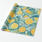 Papier Cadeau Aquarelle de citron Citrus été printemps Botanique (Déroulé)
