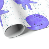 Papier Cadeau Aquarelle de dessin bleu octopus (Coin rond)