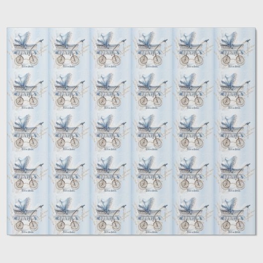 Papier Cadeau Aquarelle de fête Cute classique poussette de bébé (Plat)