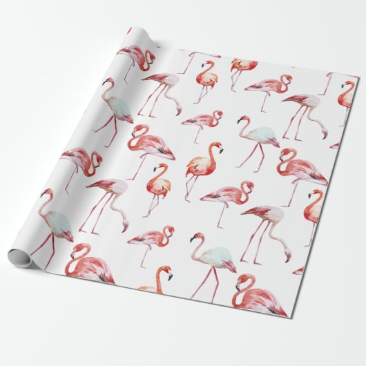 Papier Cadeau Aquarelle de Flamant rose rose tropical (Déroulé)