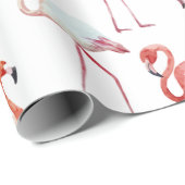 Papier Cadeau Aquarelle de Flamant rose rose tropical (Coin rond)