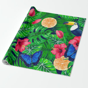 Papier Cadeau Aquarelle de jardin toucan et tropical